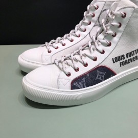 LV Canvas High Top Shoes For Men And Women White