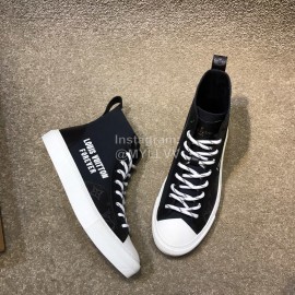 LV Canvas High Top Shoes For Men And Women Black