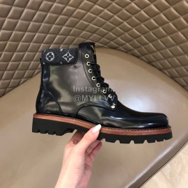 LV Black Patent Leather Short Boots For Men 