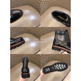 LV Black Patent Leather Short Boots For Men 