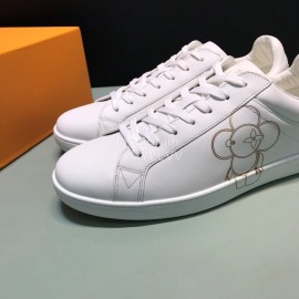 LV Calf Leather Lace Up Sneakers For Men White