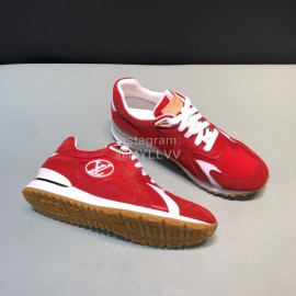 LV Canvas Suede Calfskin Sneakers For Men Red
