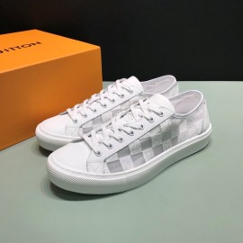 LV Classic Damier Graphite Canvas Lace Up Sneakers For Men White