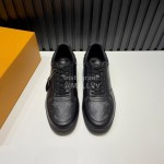 LV Black Monogram Printed Cowhide Sneakers For Men