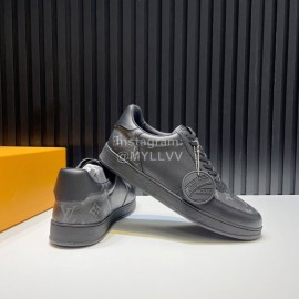 LV Black Monogram Printed Cowhide Sneakers For Men