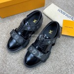 LV Calf Leather Lace Up Velcro Casual Sneakers For Men Black