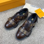 LV Calf Leather Lace Up Velcro Casual Sneakers For Men Coffee