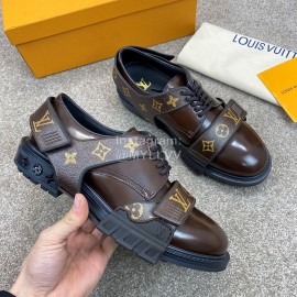 LV Calf Leather Lace Up Velcro Casual Sneakers For Men Coffee