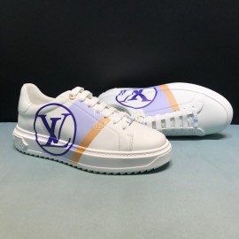 LV Blue Letter Printed Cowhide Sneakers For Men And Women