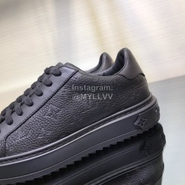 LV Black Monogram Calf Leather Lace Up Sneakers For Men