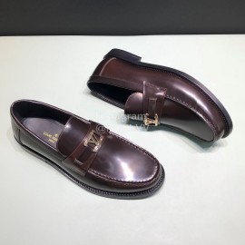 LV Calf Leather Letter Buckle Loafers For Men Coffee