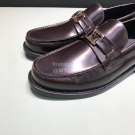 LV Calf Leather Letter Buckle Loafers For Men Coffee