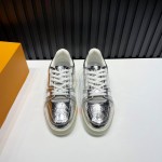 LV Calf Leather Lace Up Sneakers For Men SiLVer