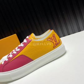 LV Calf Leather Casual Lace Up Sneakers For Men Orange