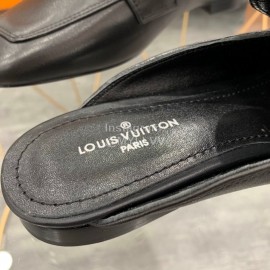 Lv Black Leather Sandals