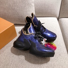 Lv Autumn Winter Thick Soled Retro Sneakers Blue