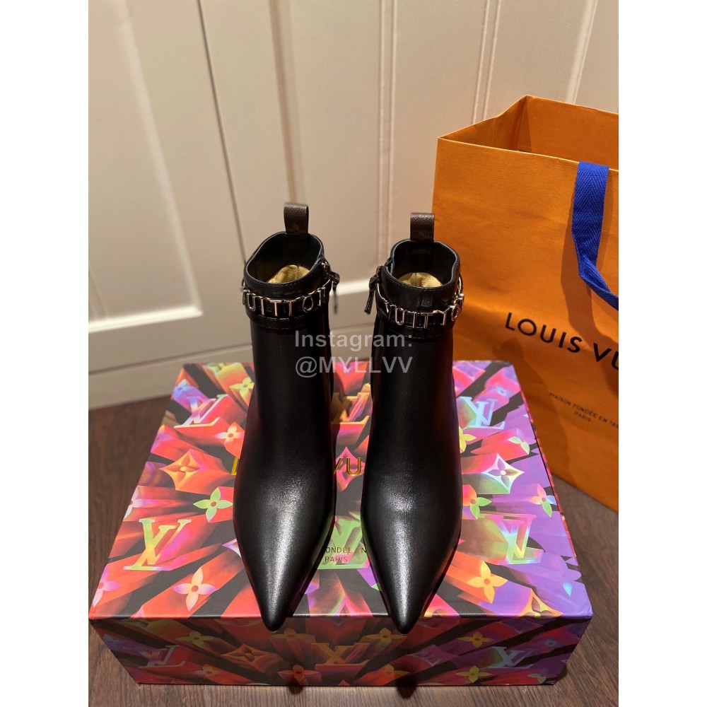 Lv Autumn Winter Pointed High Heeled Short Boots Black