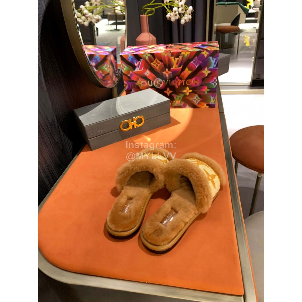 Lv Autumn Embroidered Wool Slippers For Women Brown