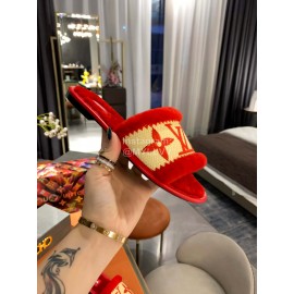 Lv Autumn Embroidered Wool Slippers For Women Red