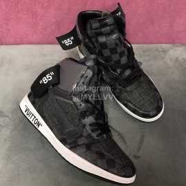 Lv Co Branded Aj Leather High Top Sneakers For Men And Women Black