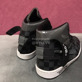 Lv Co Branded Aj Leather High Top Sneakers For Men And Women Black