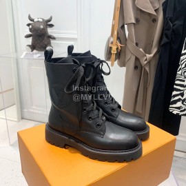 Lv Autumn And Winter Calf Leather Lace Up Boots For Women Black