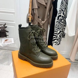 Lv Autumn And Winter Calf Leather Lace Up Boots For Women Green