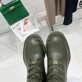 Lv Autumn And Winter Calf Leather Lace Up Boots For Women Green