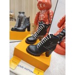 Lv Autumn Winter Black Cowhide High Heeled Boots For Women