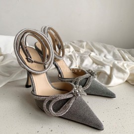 Mach Mach Fashion Bow Silk Pointed High Heel Scandals For Women Gray