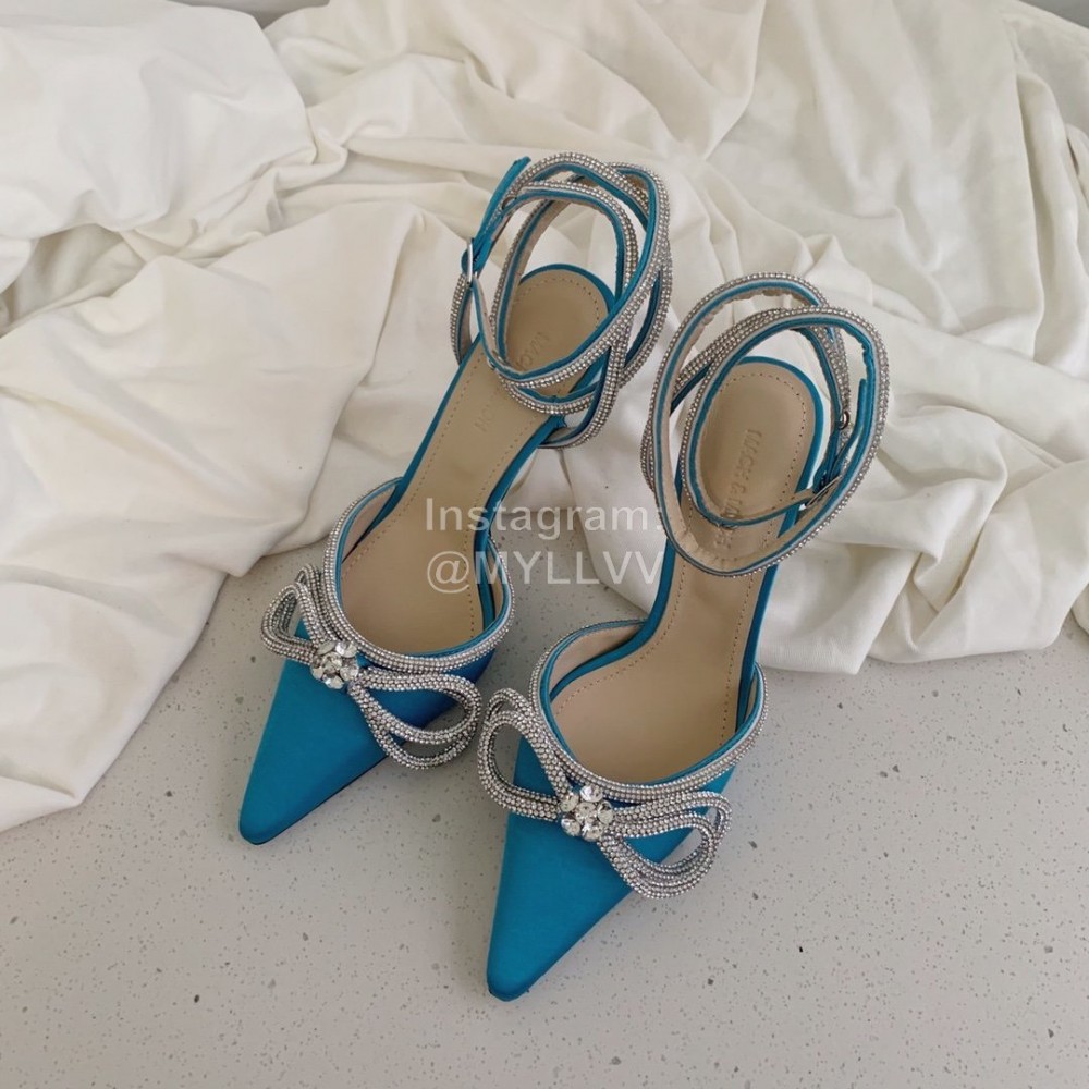 Mach Mach Fashion Bow Silk Pointed High Heel Scandals Blue For Women