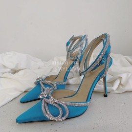 Mach Mach Fashion Bow Silk Pointed High Heel Scandals Blue For Women