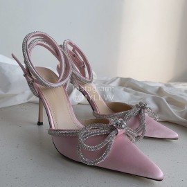 Mach Mach Fashion Bow Silk Pointed High Heel Scandals For Women Pink