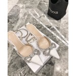 Mach Mach Fashion Bow Silk Sheepskin Pointed High Heel Scandals For Women White