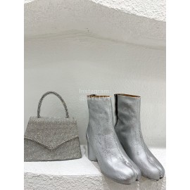 Maison Margiela Retro Silver Calf Thick High Heel Boots For Women 