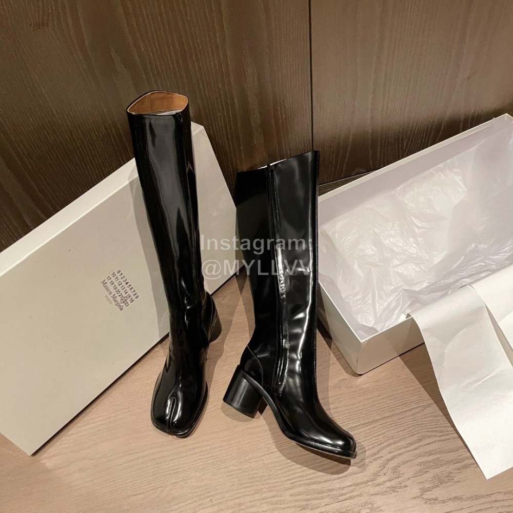 Maison Margiela Cowhide Thick High Heeled Long Boots For Women Black