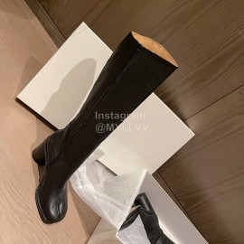 Maison Margiela Calf Leather Thick High Heeled Long Boots For Women Black