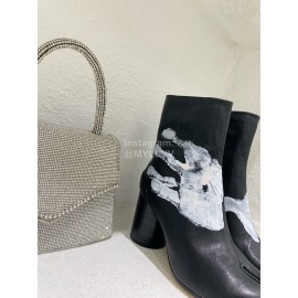 Maison Margiela Cowhide Painting Thick High Heeled Boots For Women Black