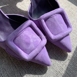 Manolo Blahnik Soft Sheepskin Velvet High Heel Muller Shoes Purple