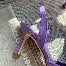 Manolo Blahnik Soft Sheepskin Velvet High Heel Muller Shoes Purple