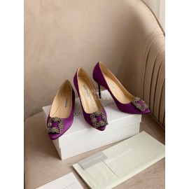 Manolo Blahnik Silk Sheepskin Diamond Buckle Shoes For Women Purple