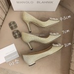 Manolo Blahnik New Silk Sheepskin Diamond Buckle Shoes For Women Green