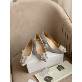 Manolo Blahnik New Silk Sheepskin Diamond Buckle Shoes For Women Gray