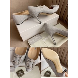Manolo Blahnik New Silk Sheepskin Diamond Buckle Shoes For Women Gray