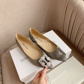 Manolo Blahnik New Silk Sheepskin Diamond Buckle Shoes For Women 