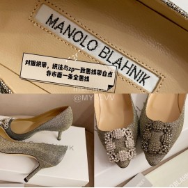 Manolo Blahnik New Silk Sheepskin Diamond Buckle Shoes For Women 
