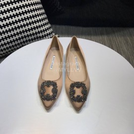 Manolo Blahnik New Diamond Buckle Silk Sheepskin Shoes For Women Khaki