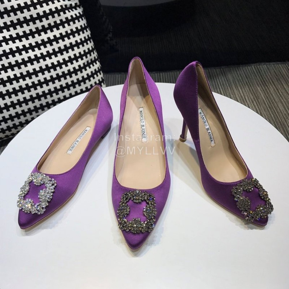 Manolo Blahnik New Diamond Buckle Purple Silk Sheepskin Shoes For Women 