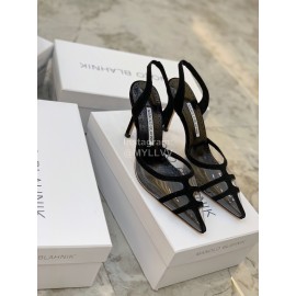 Manolo Blahnik Pvc Sheepskin Pointed High Heel Sandals For Women Black