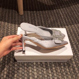 Manolo Blahnik Silk Diamond Buckle High Heel Sandals For Women Gray